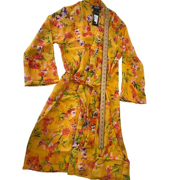 NWT Shore Drive Yellow Floral Boho Kimono Swim Beach Pool Cover Up Robe OSFM - Picture 4 of 7